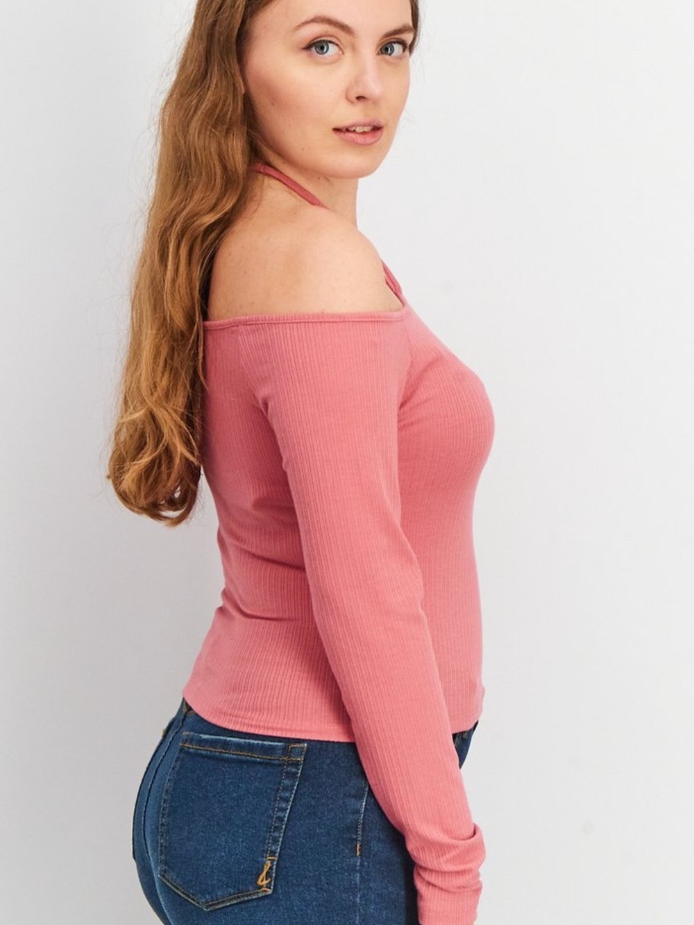 NWT Aqua Bloomingdale's Exclusive Mauve Pink Long Sleeve Cropped Shirt, Large - Picture 3 of 7